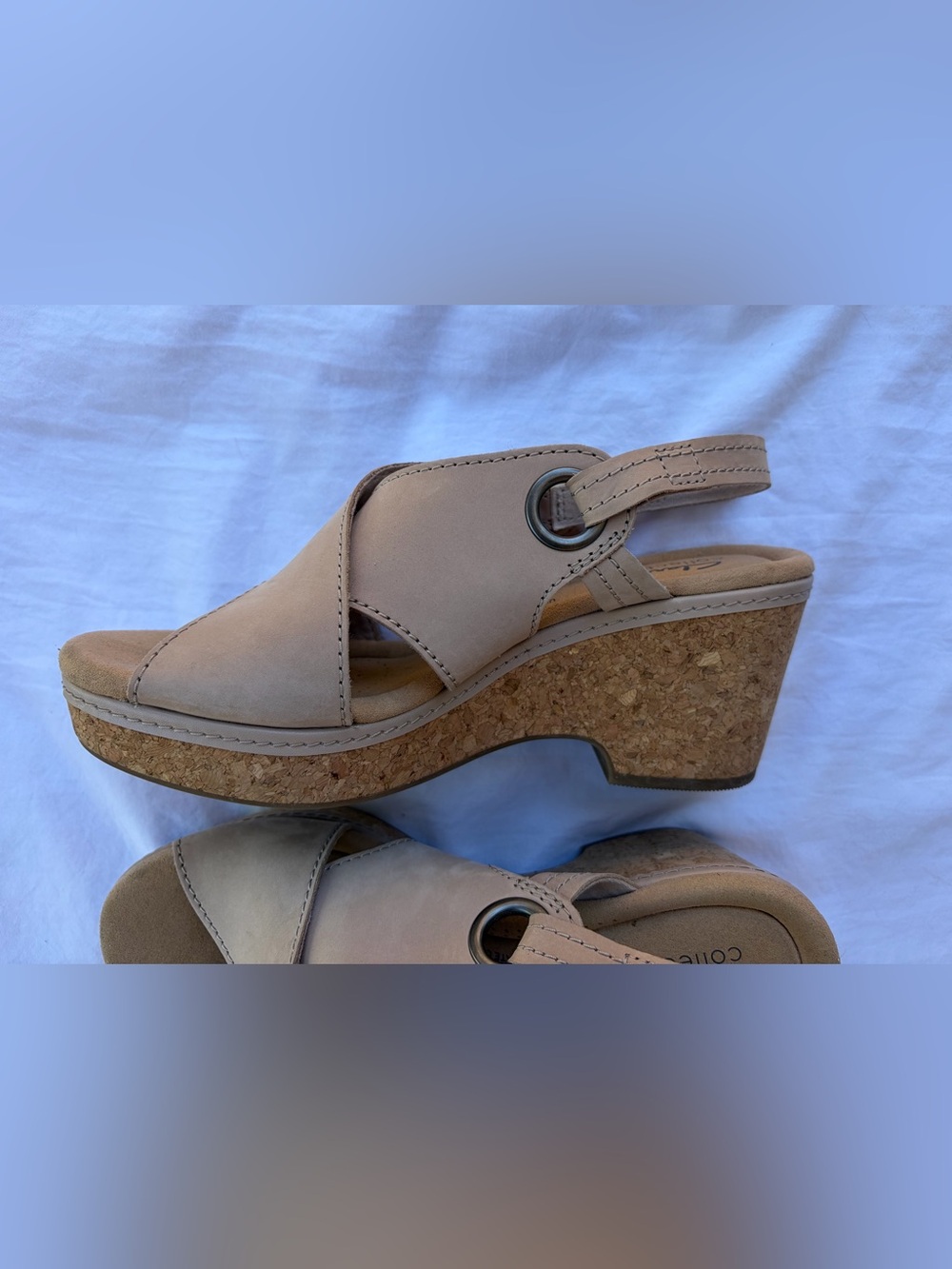 Clarks Collection Leather Back- Velcro Strap Wedges Giselle Loop Natural Sz 8 - Picture 6 of 10